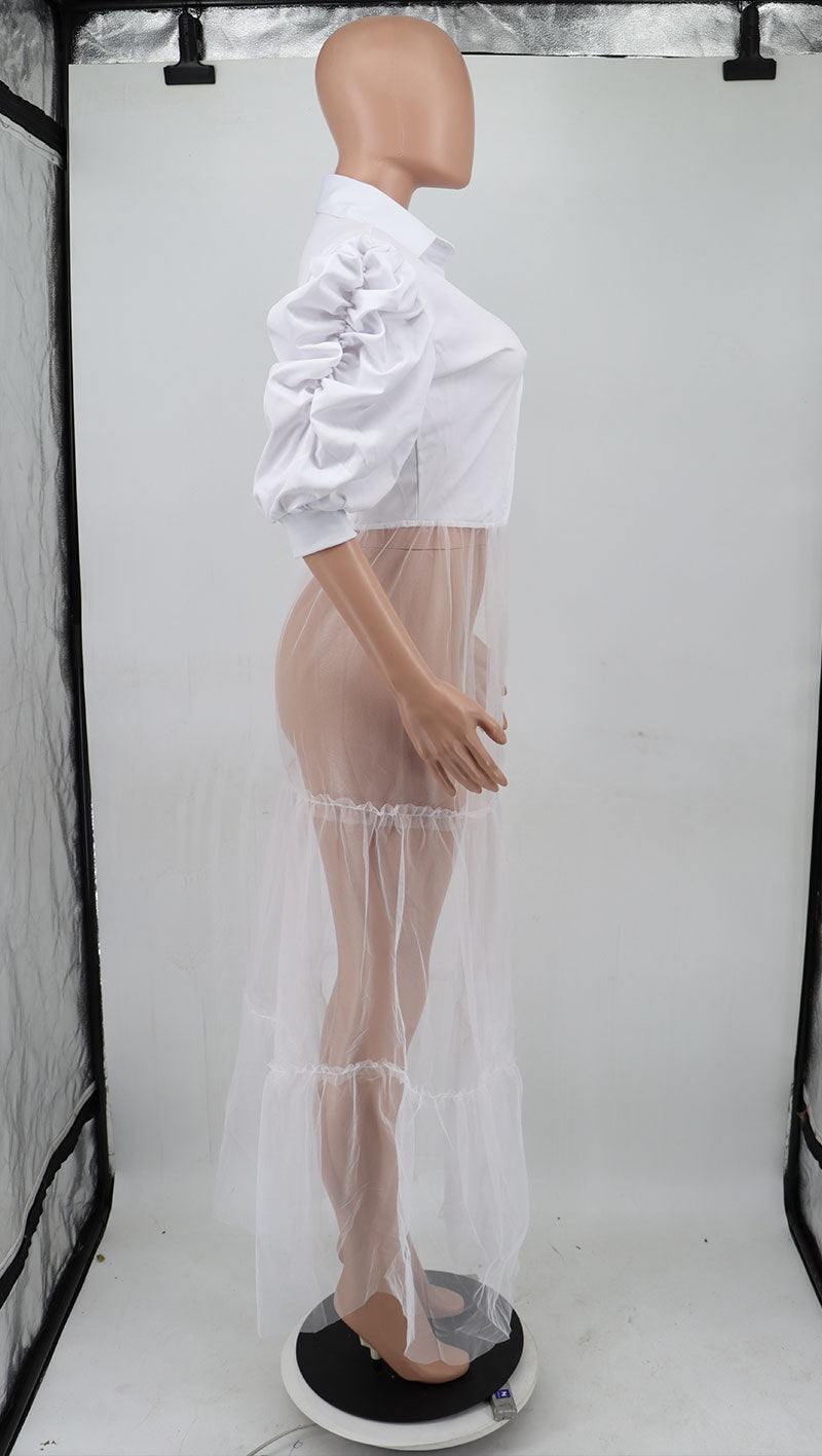 Women Summer Short Sleeve Mesh Shirt Dress 18