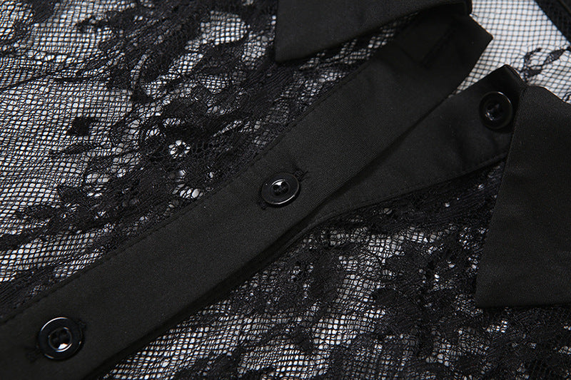 Women autumn sexy mesh see-through top and long skirt two-piece set 12