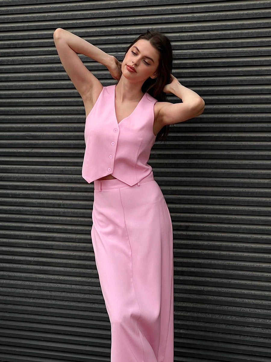 Women French Sexy Vest and Long Skirt Two-piece Set