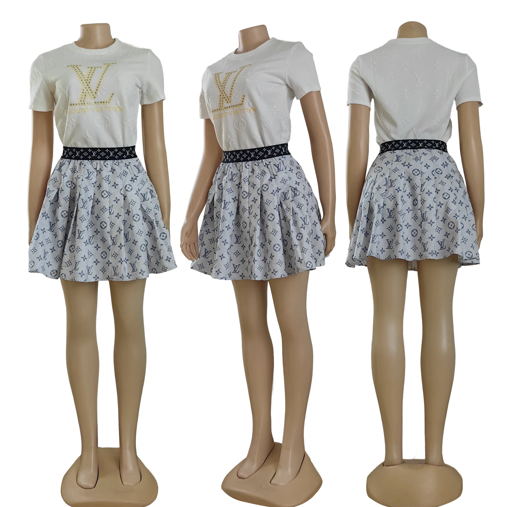 Women Print Short Sleeve  Top and Skirt Two Piece Set 11