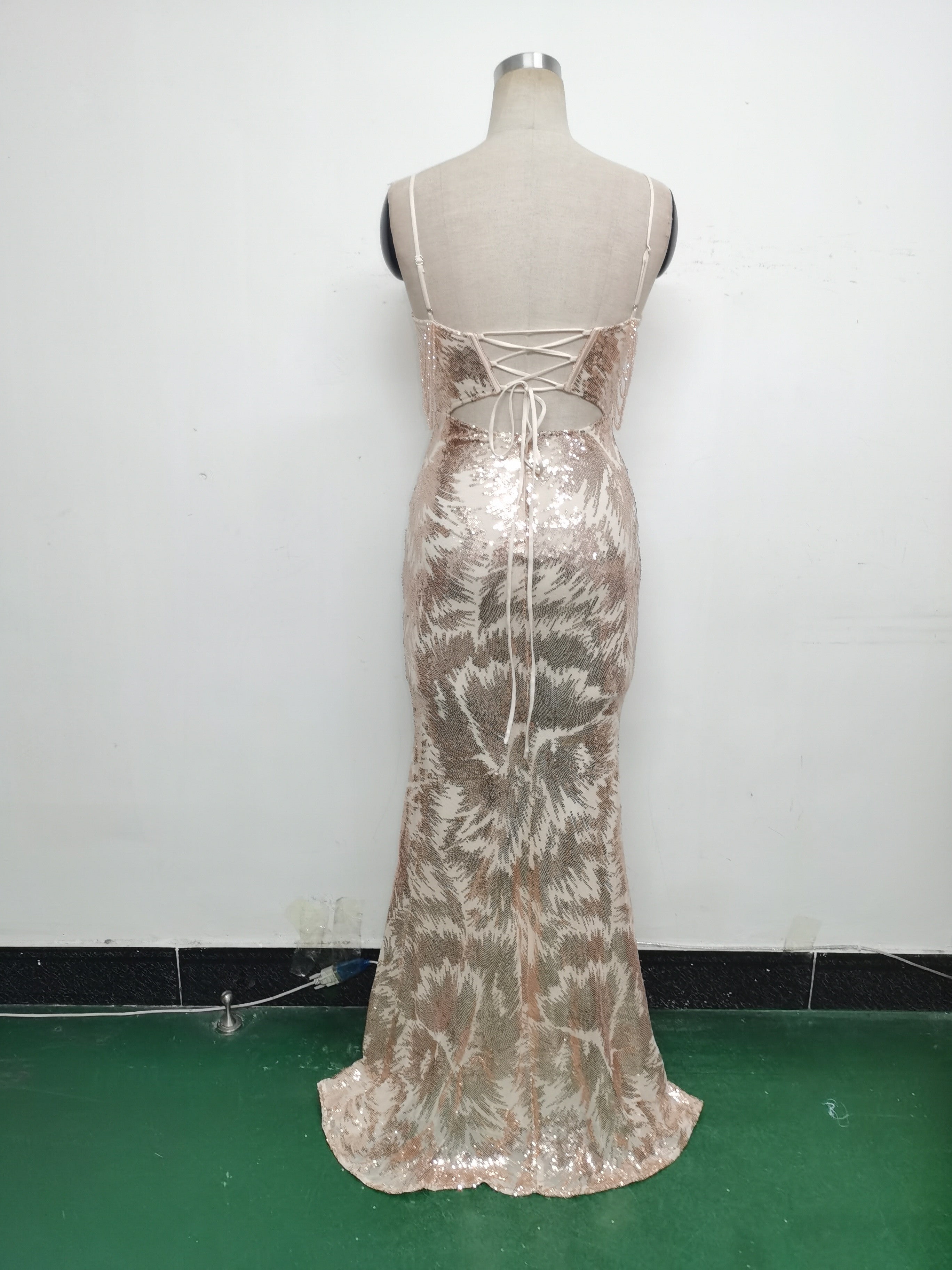 Women cross Lace-Up fishtail evening dress Formal Party evening dress 60