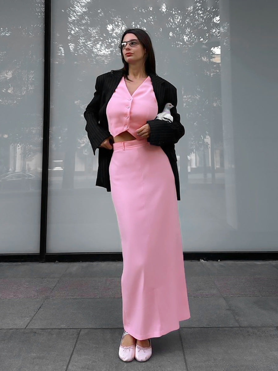 Women French Sexy Vest and Long Skirt Two-piece Set 6