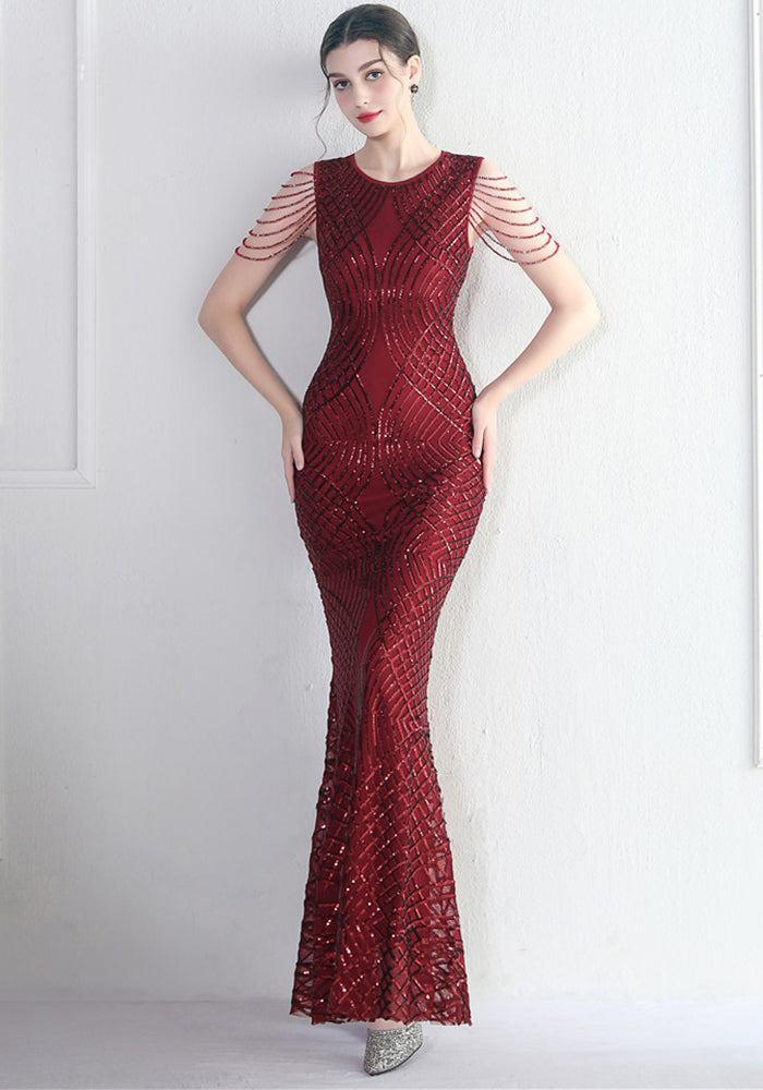 Decorative Crystal Diamond Chain Sequin Embroidery Stripe Positioning Flower Dinner Ceremony Long Evening Dress