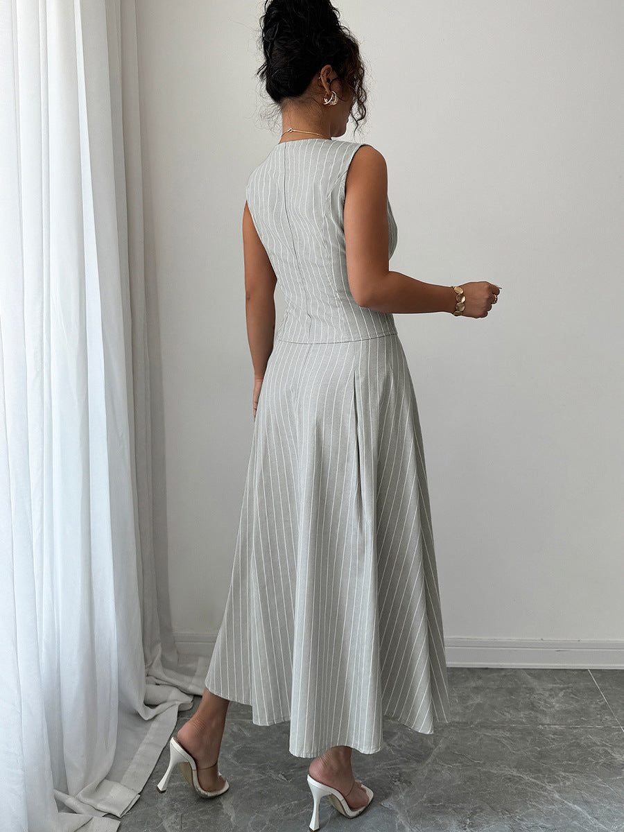 Chic Vest & Skirt Striped Two-Piece Set 3