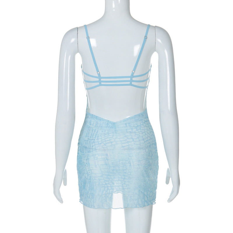 Women's Autumn Sexy Hollow Strap Print Mini Dress 8