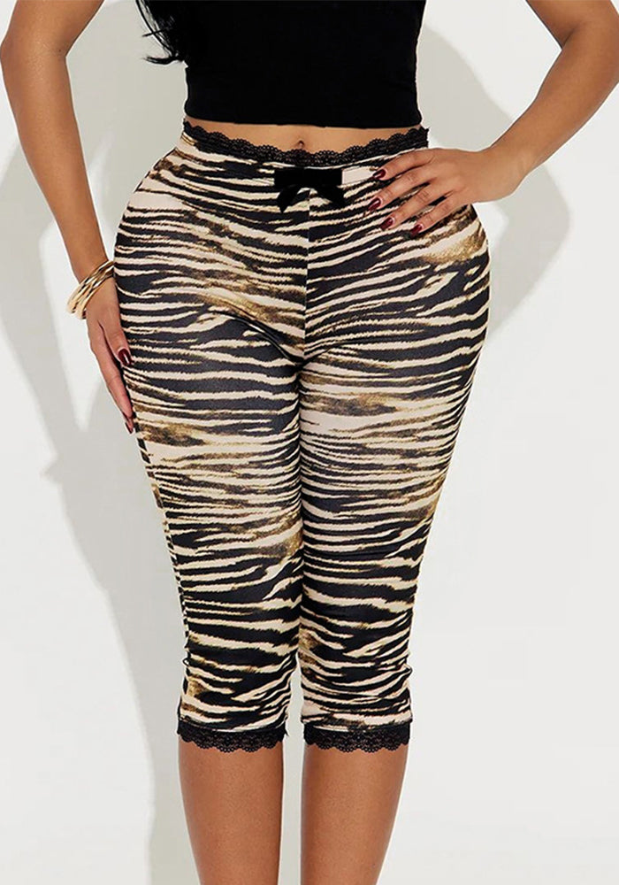 Women Summer Sexy Lace Leopard Print Capri Pants