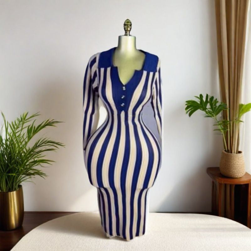 Women Striped Backless Bodycon Dress