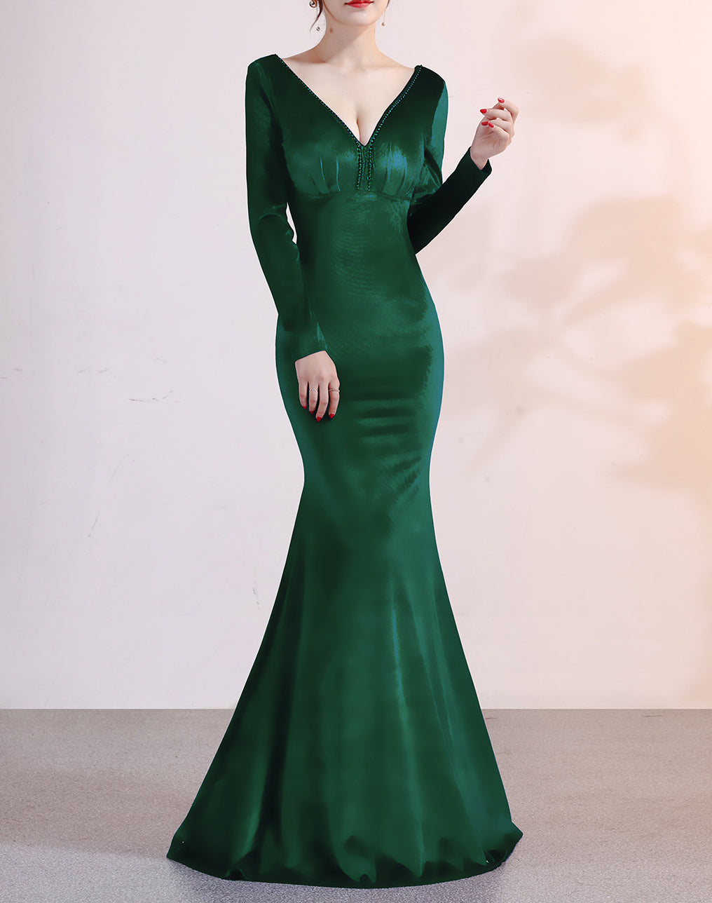Women Long-Sleeved Velvet Evening Dress Formal Party Autumn And Winter Long Fishtail Party Dress 19