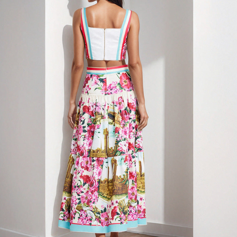 Women spring sexy Patchwork Strapless suspender skirt two-piece set 6