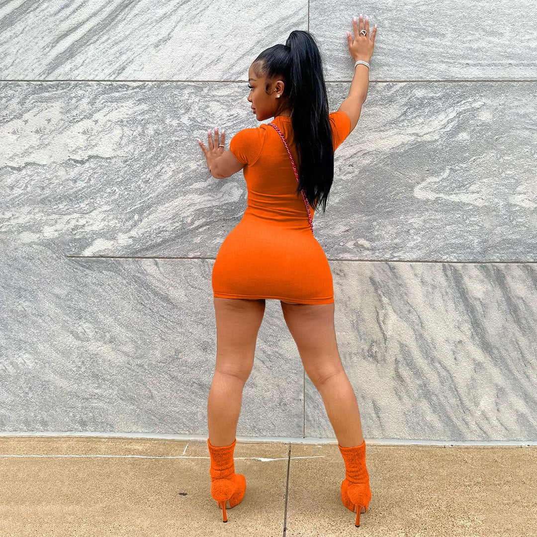 Women's Ribbed Solid Short Sleeve Shift Dress 15