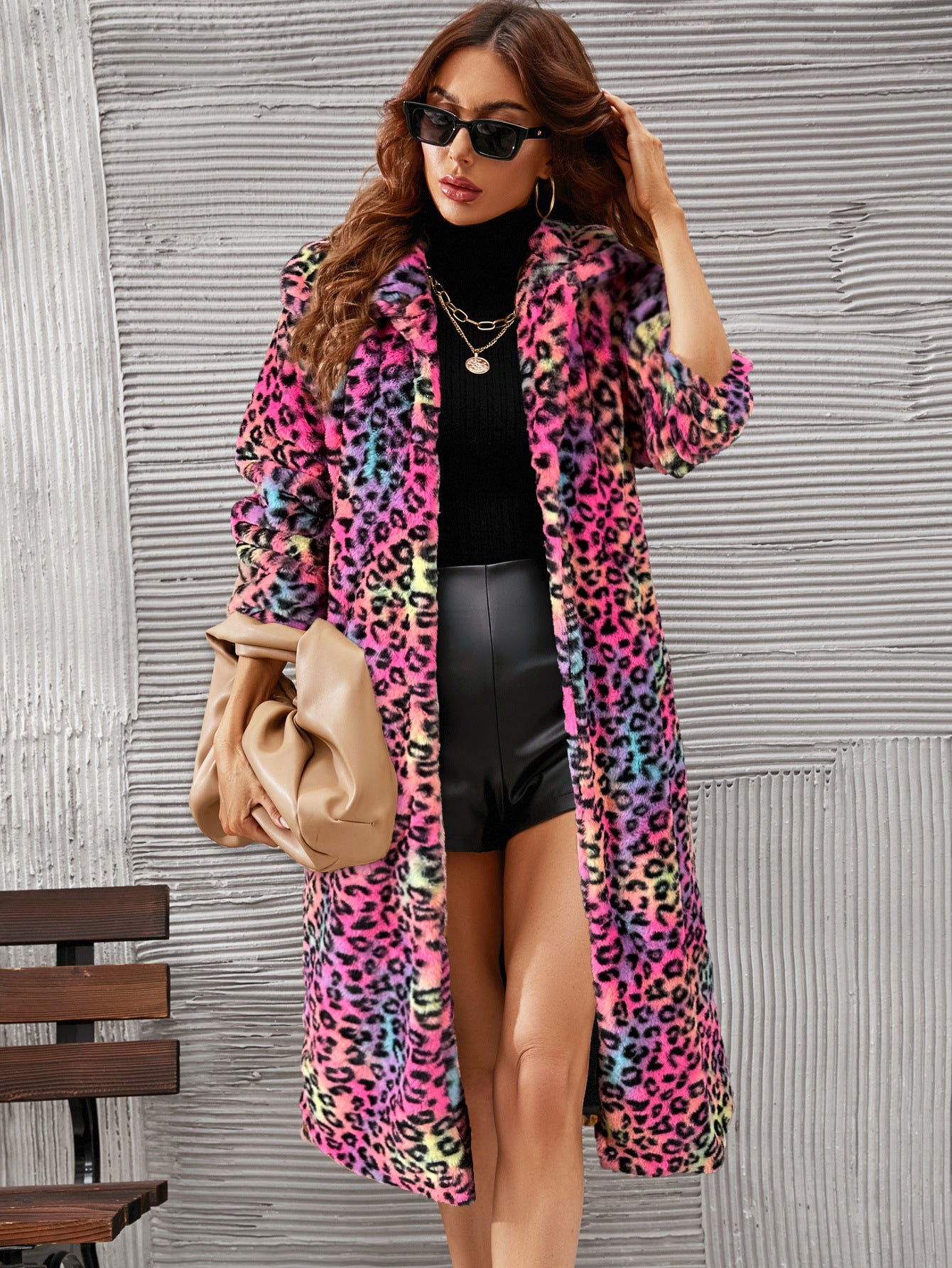 Autumn And Winter Fashionable Casual Turndown Collar Leopard Fleece Coat For Women 4
