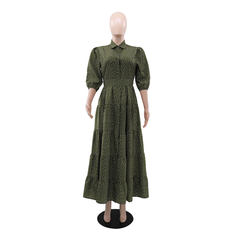 Polka Dot Casual Summer Short Sleeve Long Dress