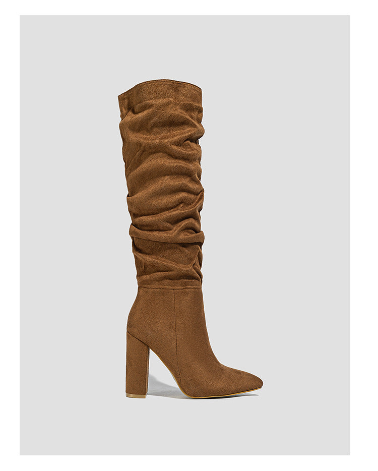 Women high-heeled suede wrinkled high-cut boots 24