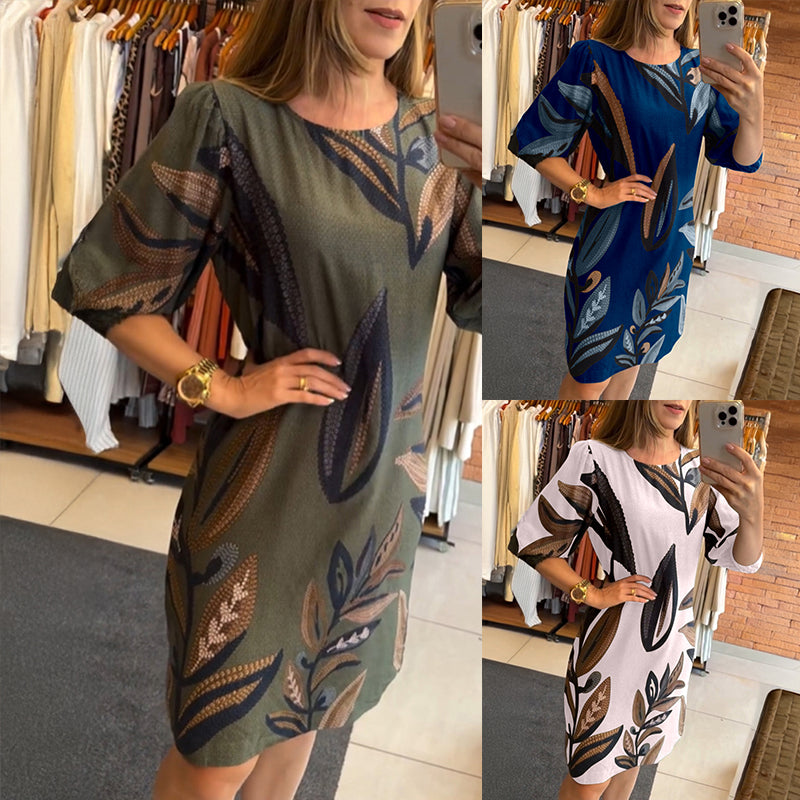 Summer Round Neck Half-Sleeve Vintage Printed Dress 7