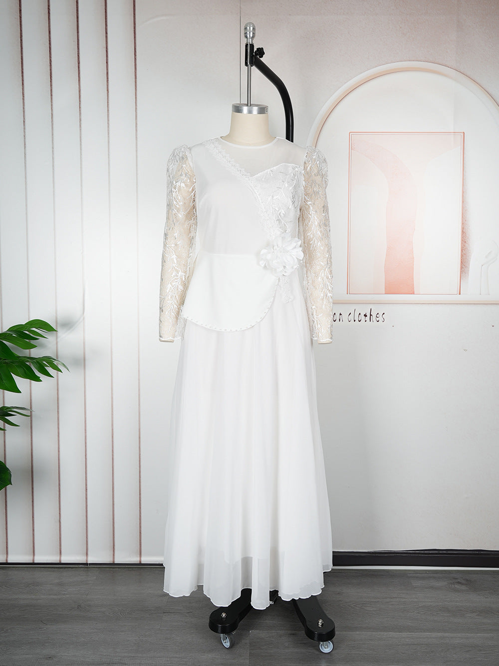 Lace Trim Plus Size African Embroidered Evening Gown 11