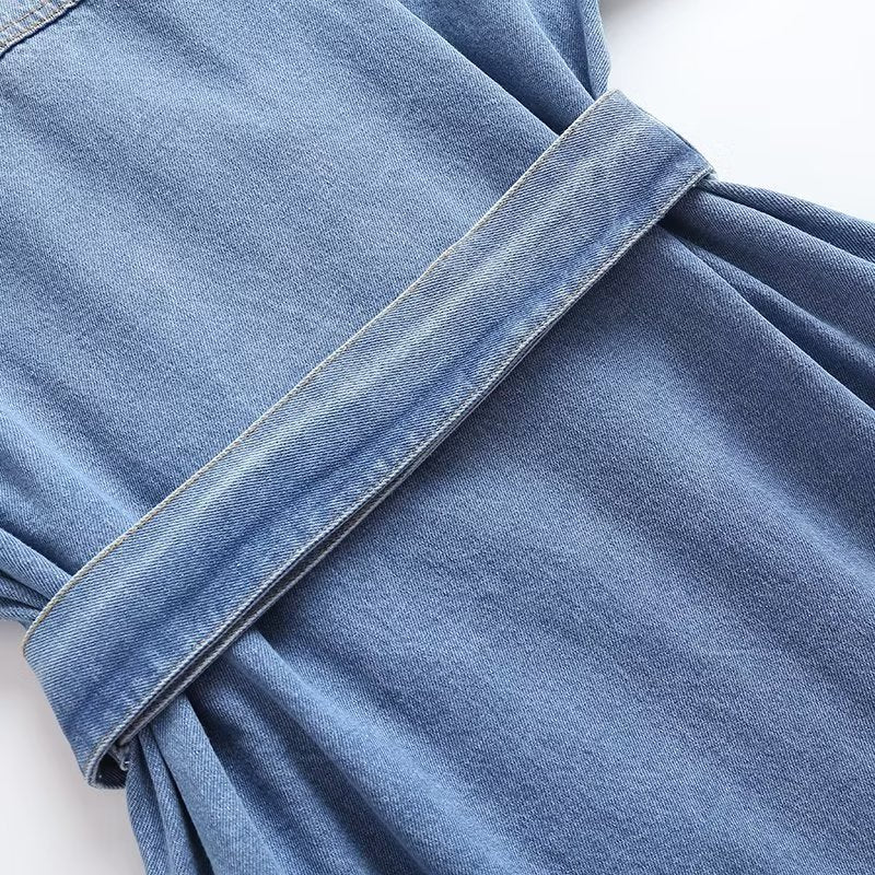 Women Loose Double Breasted Belted Denim Jacket 14