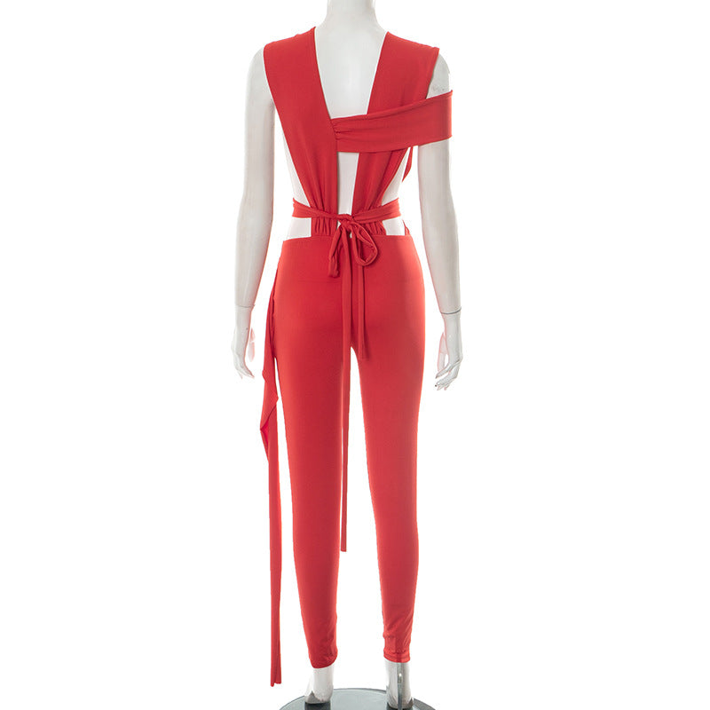 Women's Spring and Summer Ring Hollow Strap Jumpsuit 14