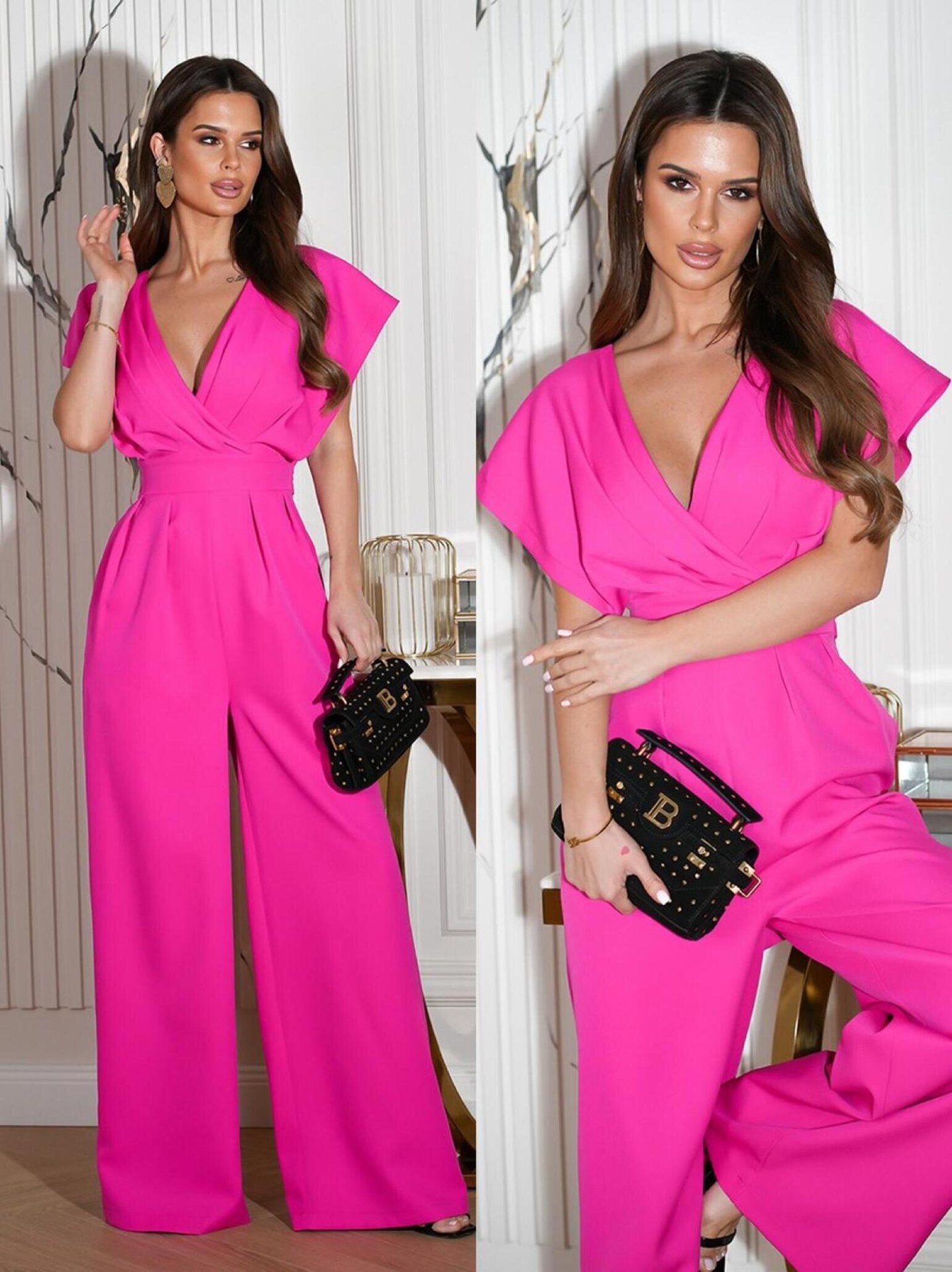 Women's Summer Fashion Zipper V-Neck Ruffle Sleeve Jumpsuit 4
