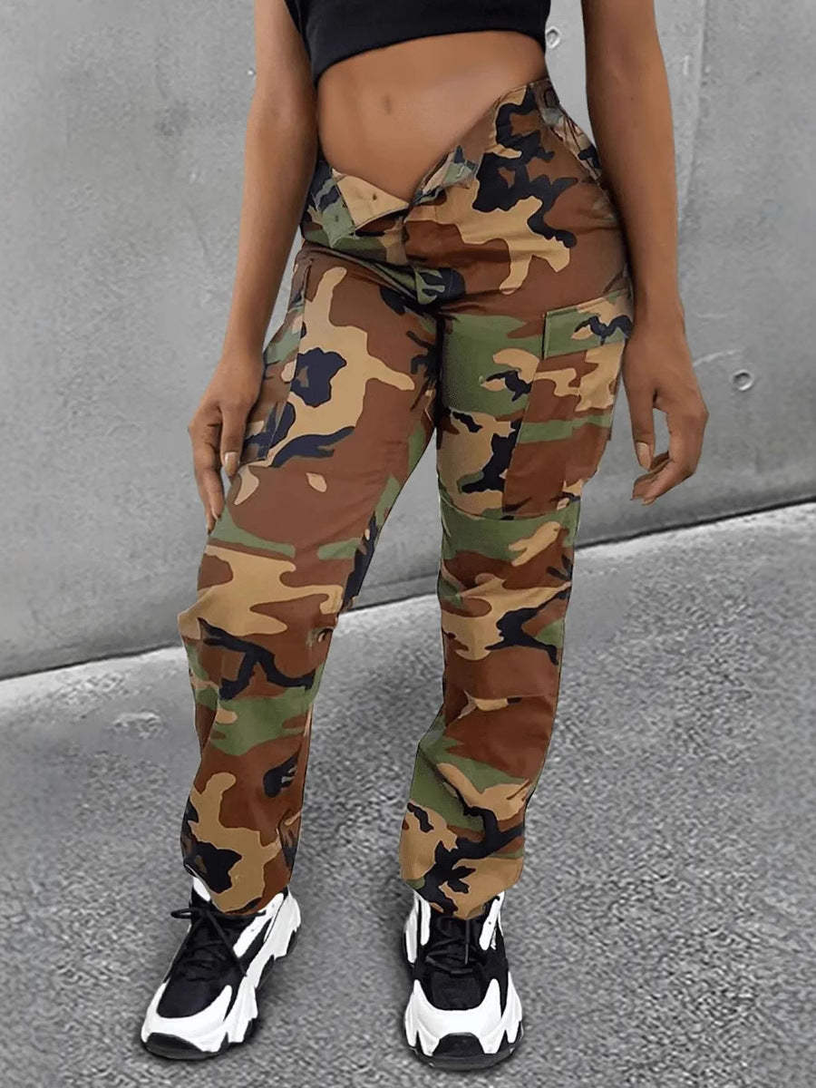 Spring High Waist Multi-Color Camouflage Cargo Pants 3