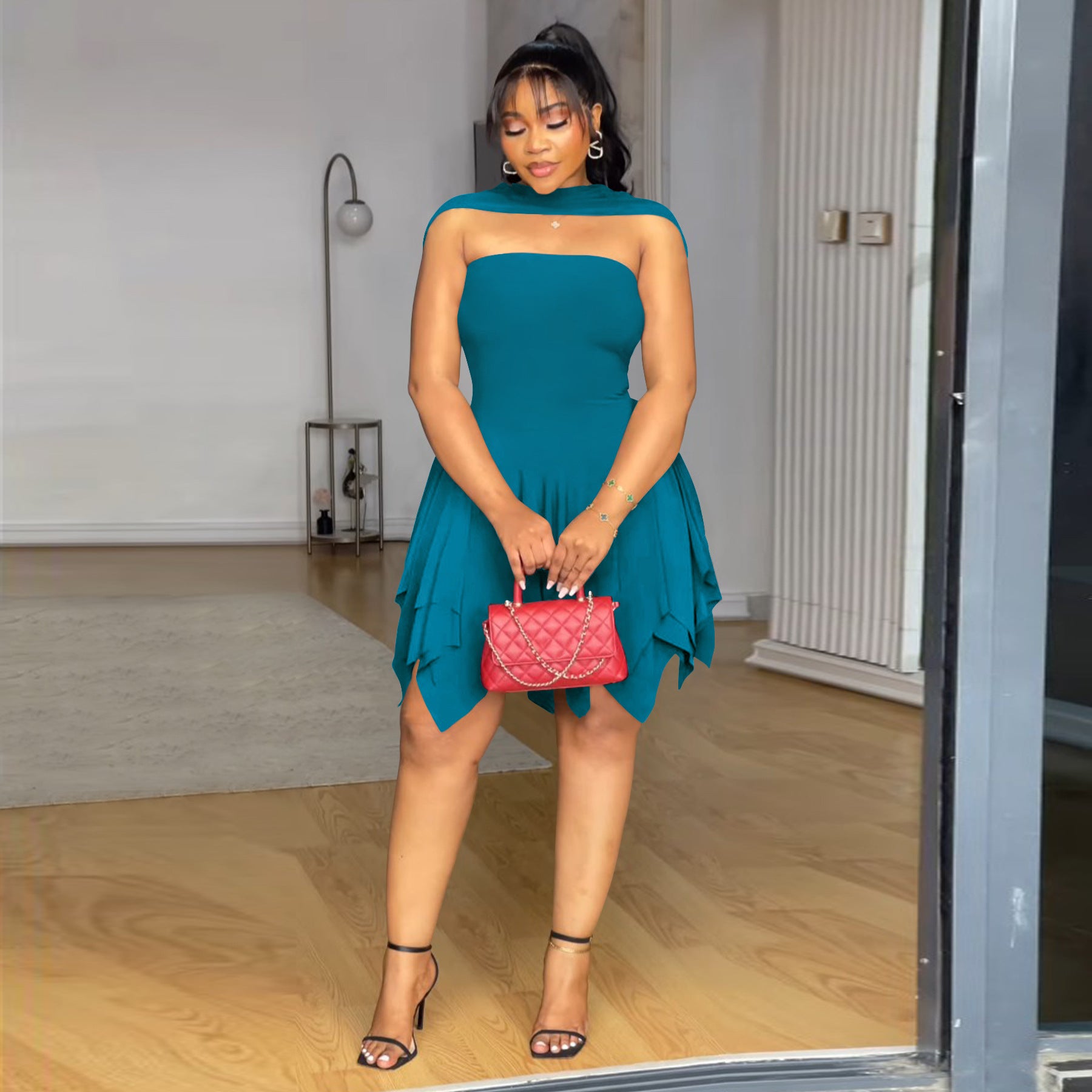 Women street sexy ruffle Strapless Tight Fitting short dress 7