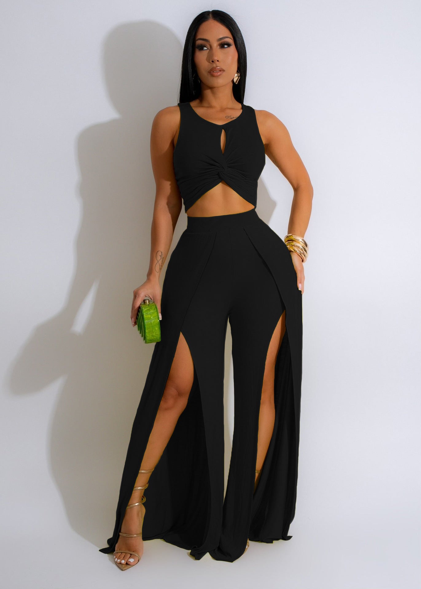 Fashion Casual split vest wide leg pants two-piece set