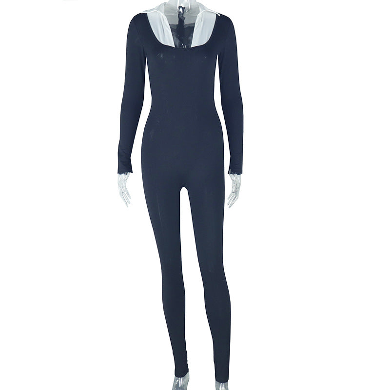 Fashionable women's clothing sexy long sleeve U-neck Tight Fitting Slim Fit long Jumpsuit 6