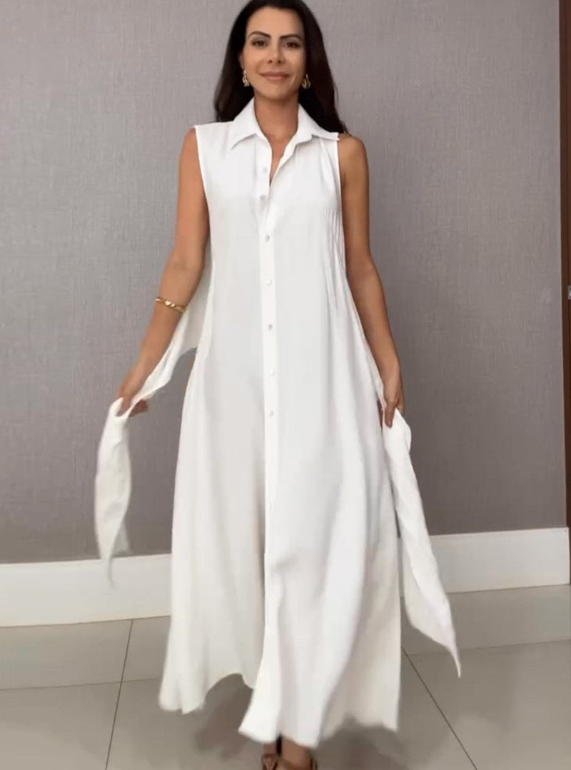 Summer Women's V-Neck Sleeveless Slim Waist Long Dress 5