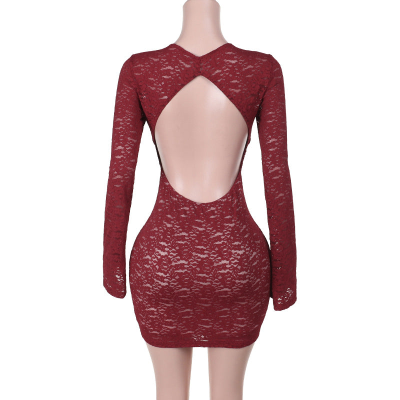 Autumn Chic Slim Lace Low Back Bodycon Women Dress 8