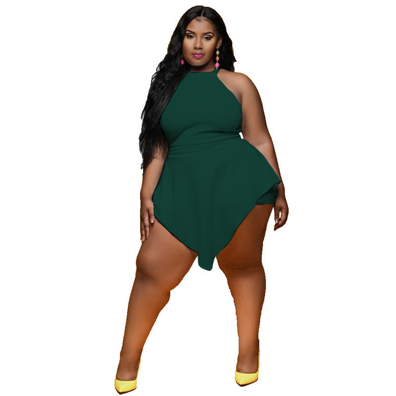Spring Sexy Slim Plus Size Irregular Solid Color Sleeveless Fake Two-Piece Jumpsuit 15
