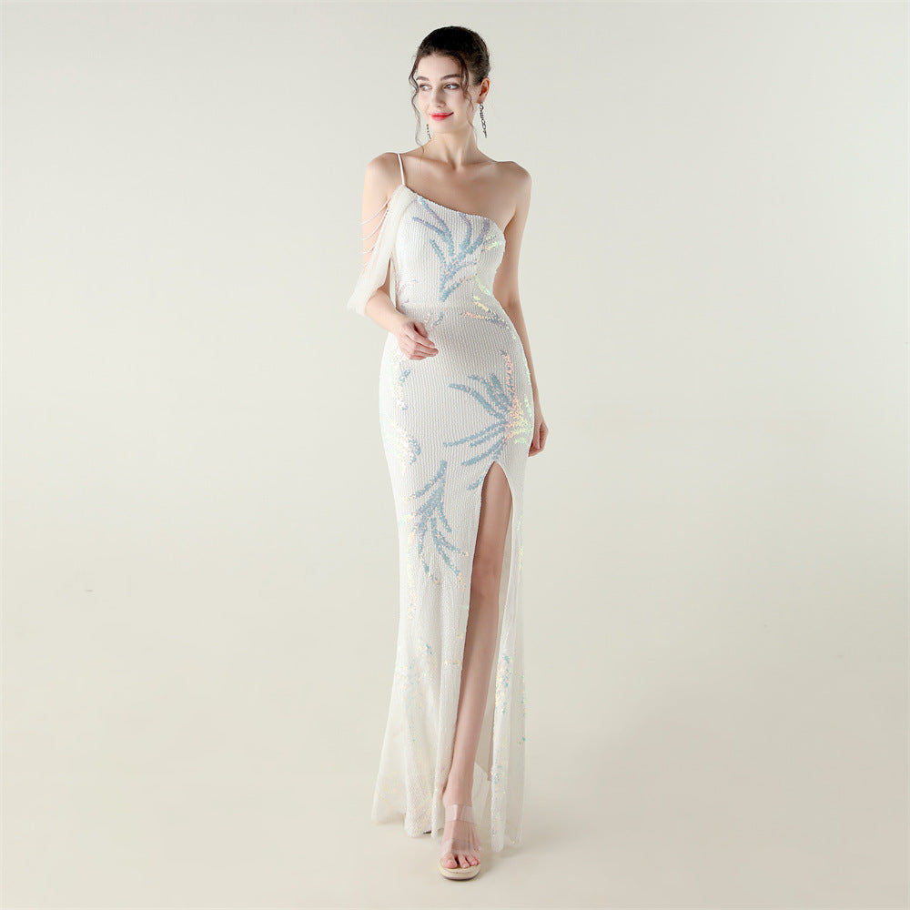 Sequin Mesh Off-Shoulder High Slit Fishtail Party Dress 10