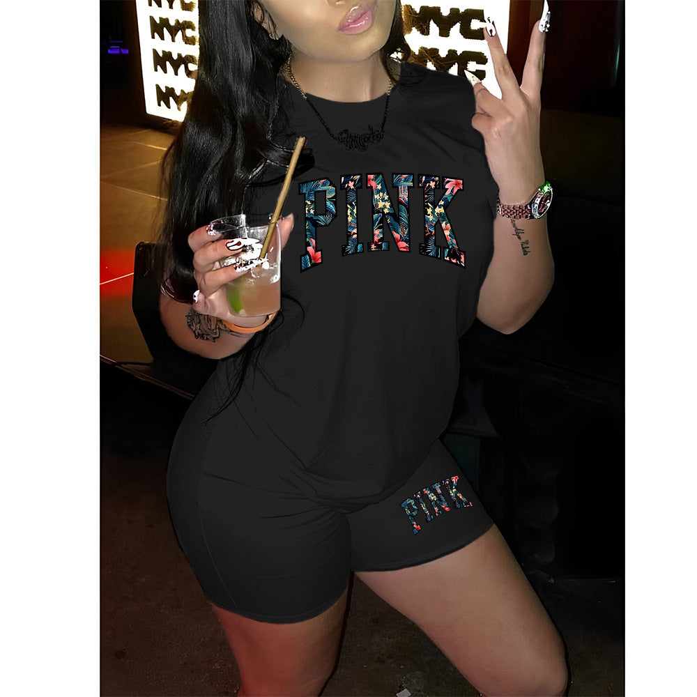 Women printed short-sleeved T-shirt and shorts sports two-piece set 13