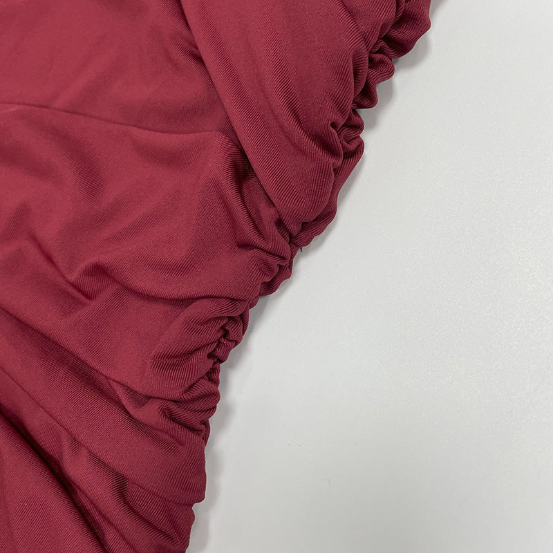 Women's Autumn Fashion Slim Fit Round Neck Long Sleeve Shirred Bodycon Irregular Ribbon Dress 36