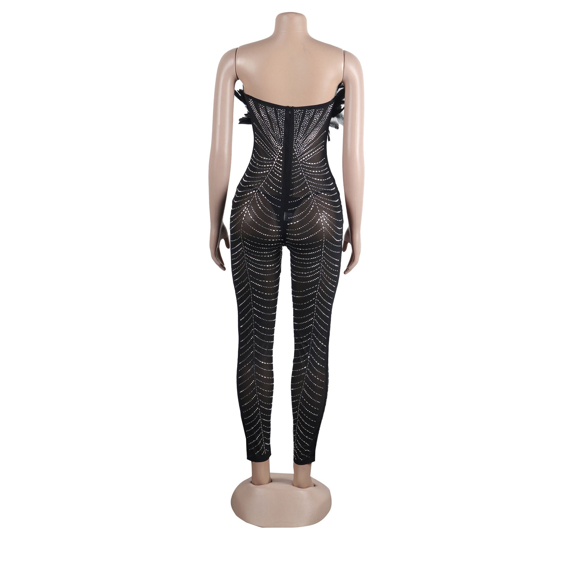 Women Sexy Feather Beaded Sleeveless Jumpsuit 10