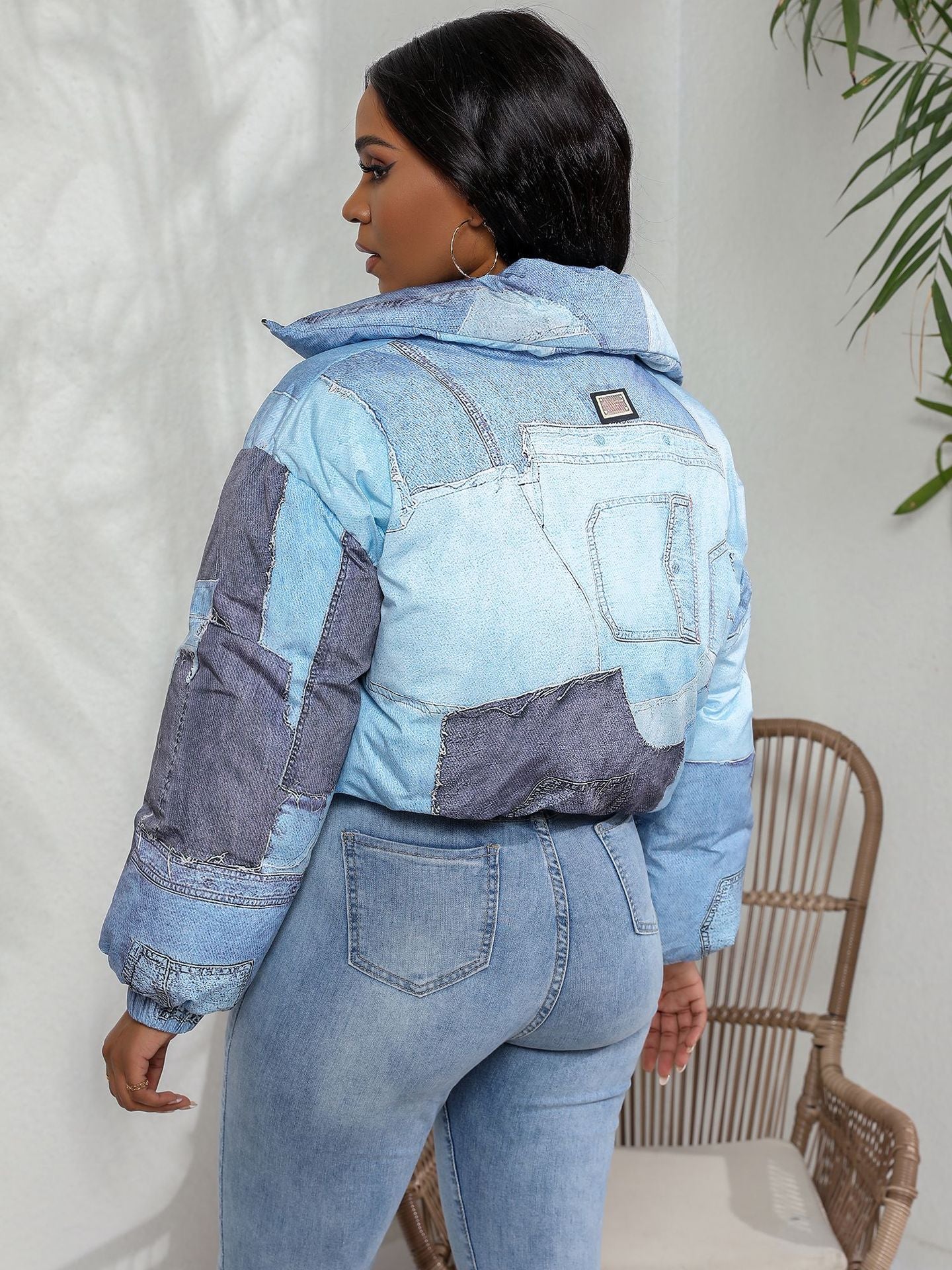 Fashion Women's Coat Denim Pattern Printed Cotton Padded Jackets 6