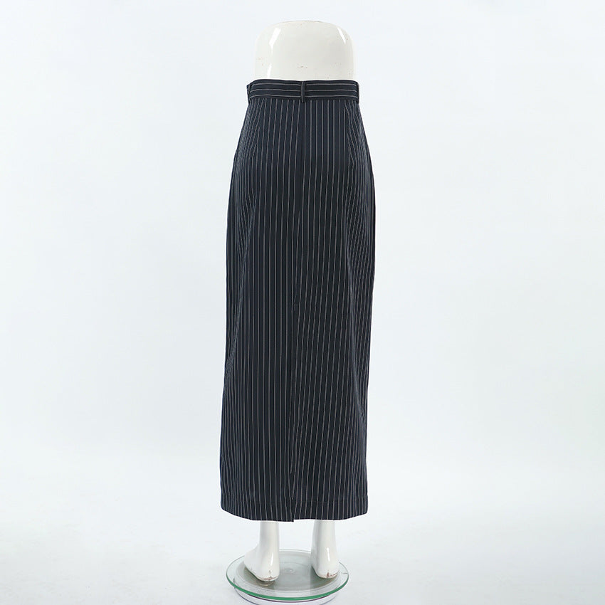 Career High-Waist Striped Slit Straight-Leg Autumn Fashion Women's Skirt 10