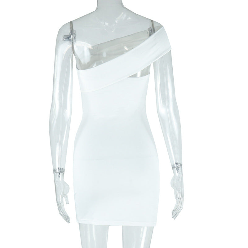 Women's Fashion Solid Color Sexy Slash Shoulder Bodycon Short Dress 8