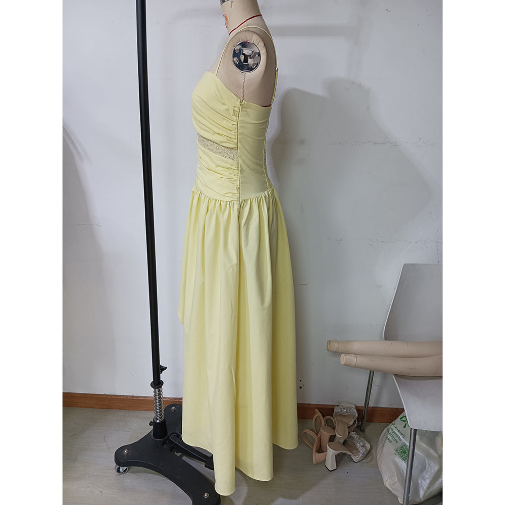 Women summer sexy mesh patchwork suspender ruffle dress 9