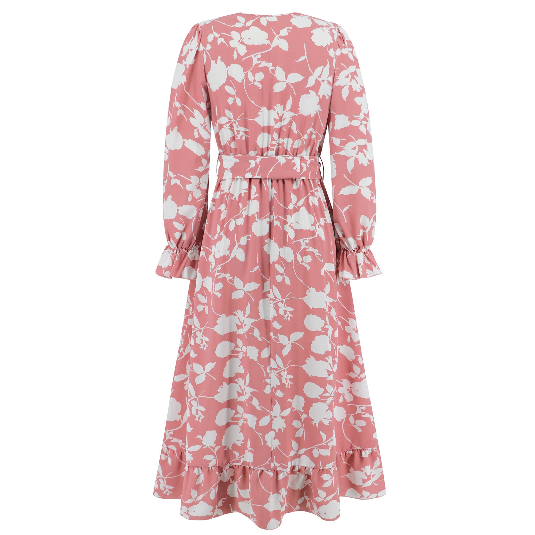 Retro V-Neck Printed Slim Waist Women's Dress 18