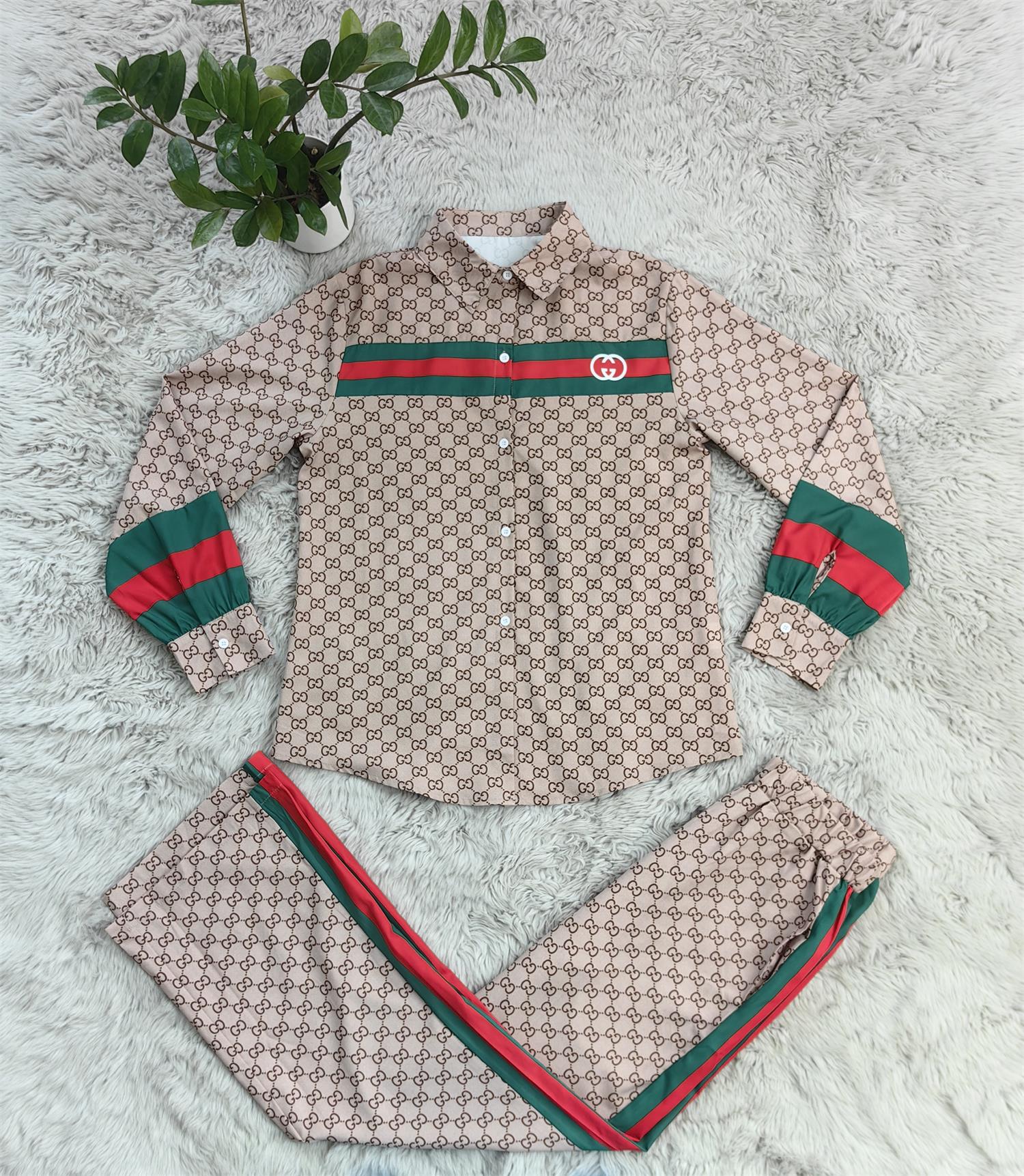 Women Print Shirt + Pants Two Piece Set 4