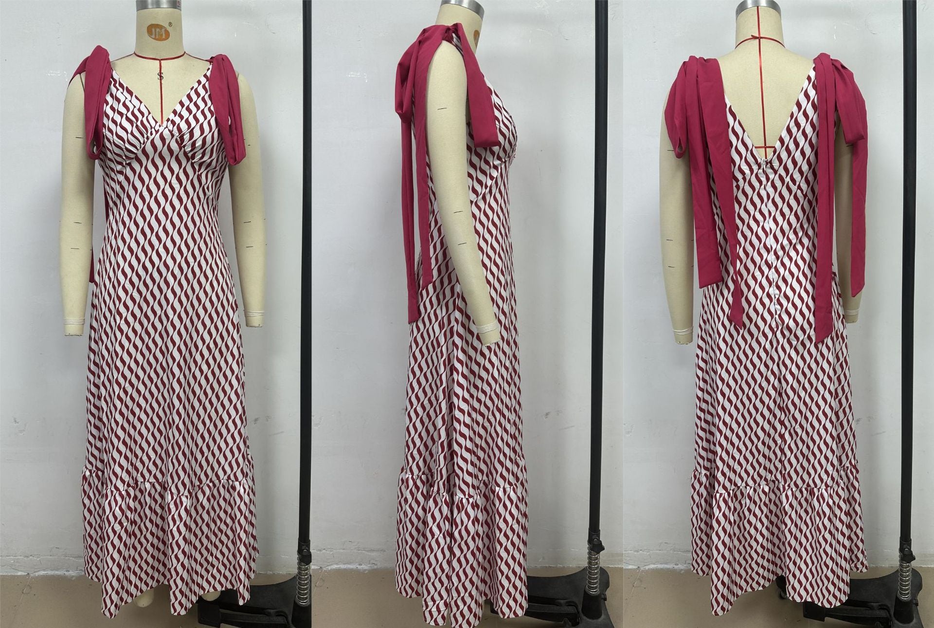 Summer Lace-up Women's V-neck Sleeveless Print Long Dress 13