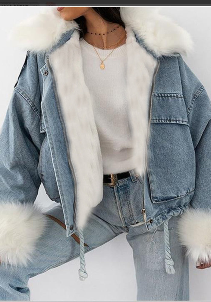 Fashion Denim Cropped Fur Jacket