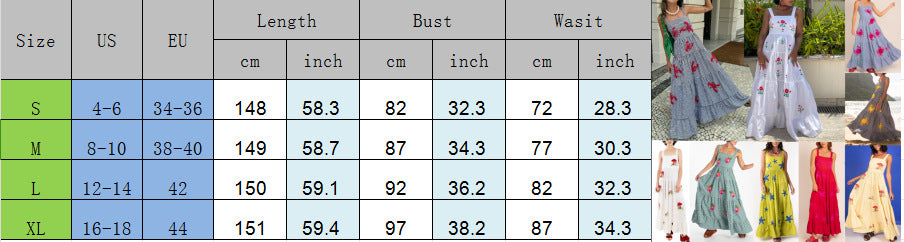 Women Embroidered Pleated Beach Holidays Strap Dress 48