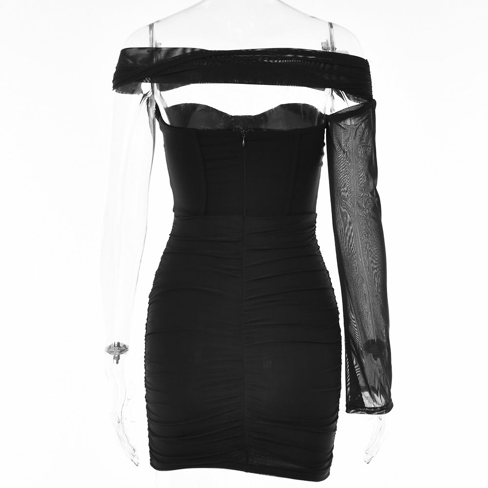 Women Sexy One Shoulder Sleeve Backless Strapless Dress 19