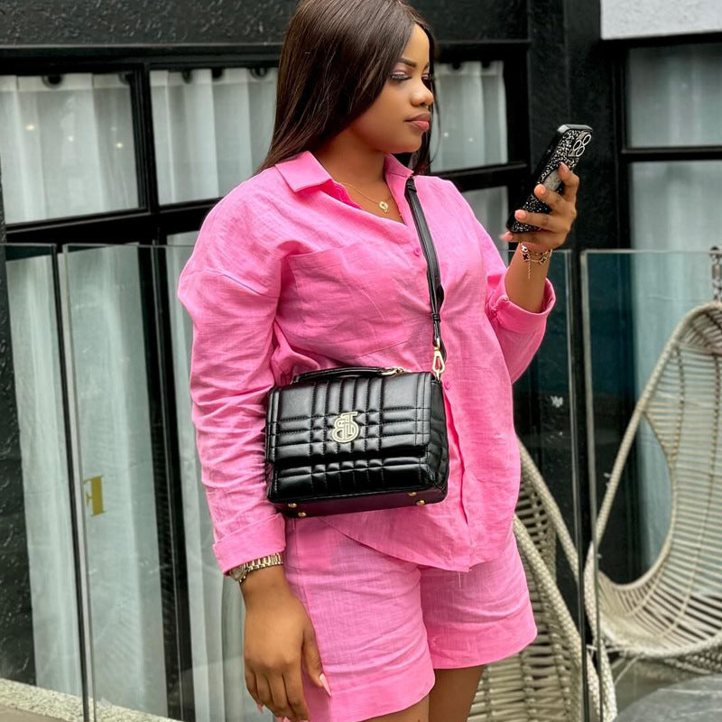 Plus Size Women Africa Spring Summer Casual Shirt and Shorts Two-Piece Set 3