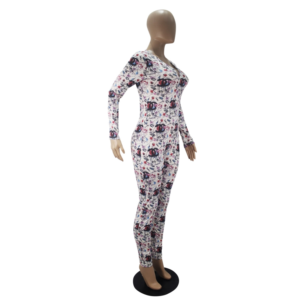 Cute Print Sexy Long Sleeve Fitted Jumpsuit 3