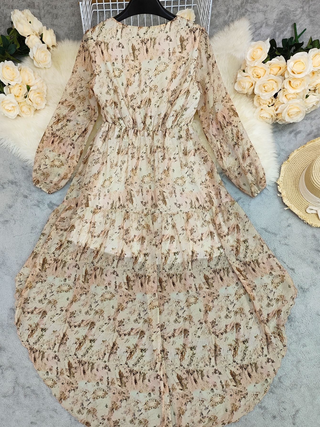 Spring V-Neck Bohemian Floral Long-Sleeve Mini Dress 4