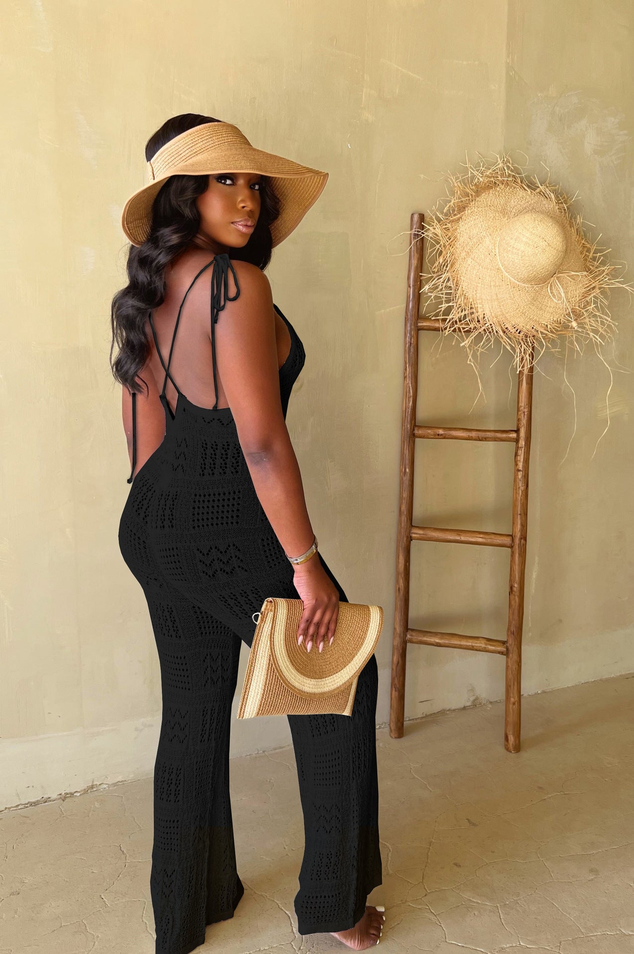 Women solid knitting sexy suspender hollow jumpsuit 14