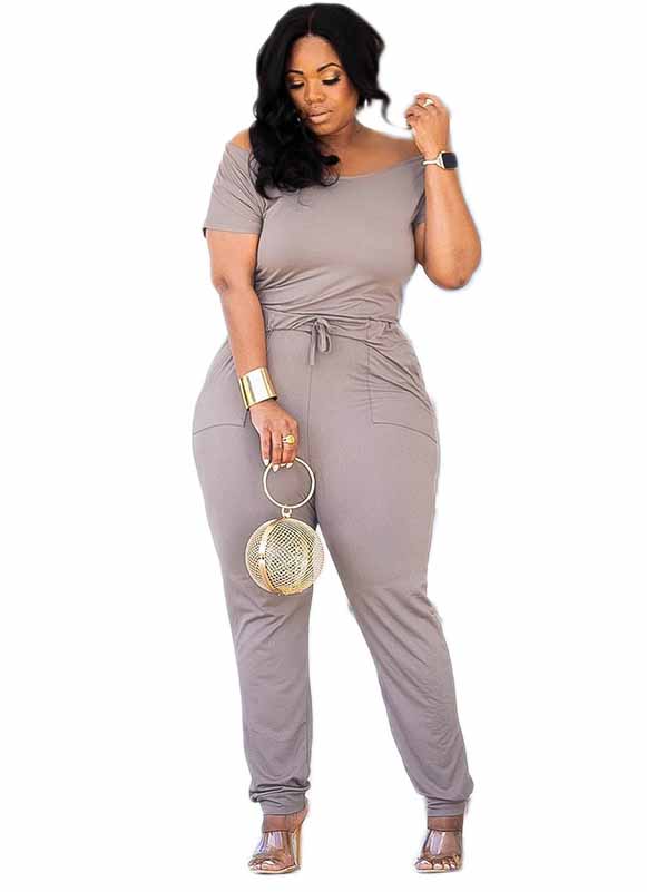 Women Summer Off Shoulder Pocket Short Sleeve Jumpsuit 3