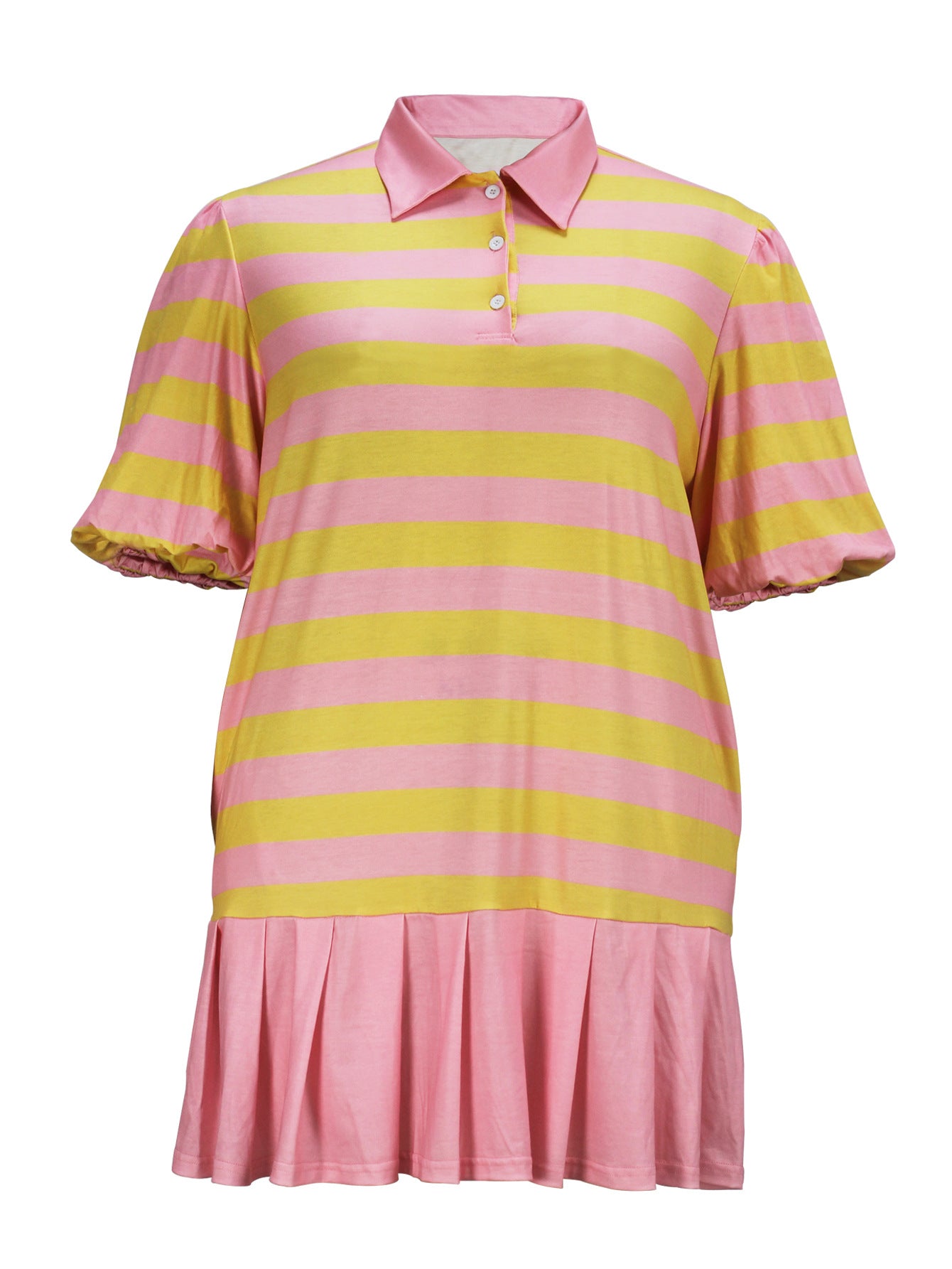 Plus-Size Women Elegant Turndown Collar Short-Sleeve Pleated Casual Dress 8