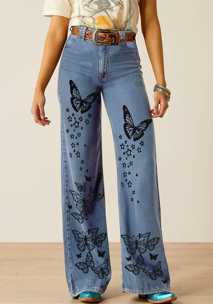 Women retro no stretchy print Denim Pant